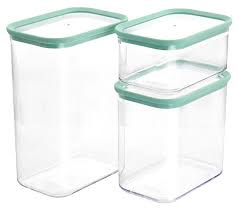 . MARTHA STEWART 3 PIECE STACKABLE CONTAINER WITH SQUARE LID, TRANSPARENT