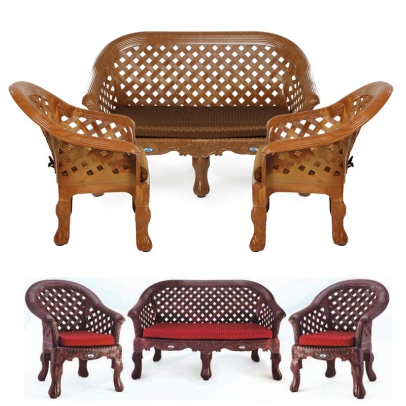 Plastic Sofa Set, 4 Seater, Luxura Fabric