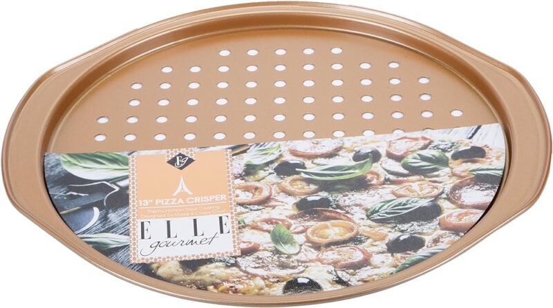 Elle Gourmet 13-Inch Pizza Pan with Copper Finish, Baking Tray for Crispy Crust