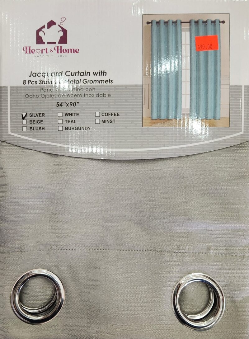 Heart & Home Curtain (54″ x 90″) – Silver Style 004