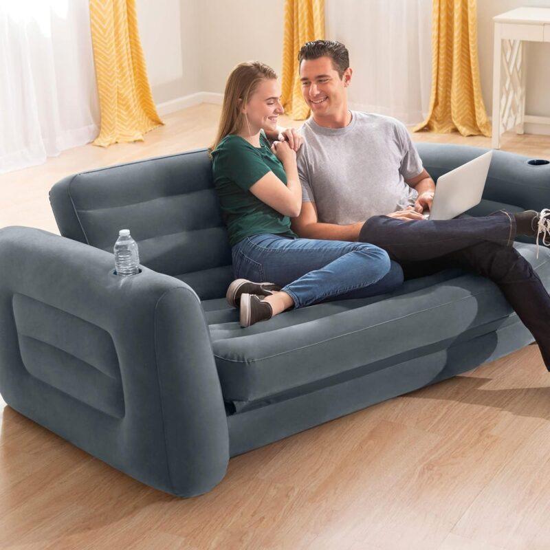 Intex Pull Out Inflatable Sofa & Bed, Grey - Image 3