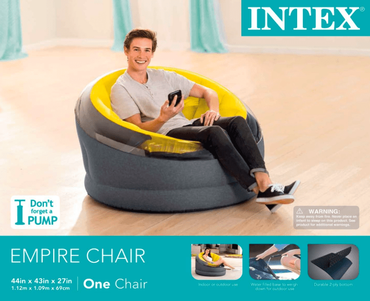 Intex Empire Inflatable Chair Yellow 44" X 43" X 27" - Image 2