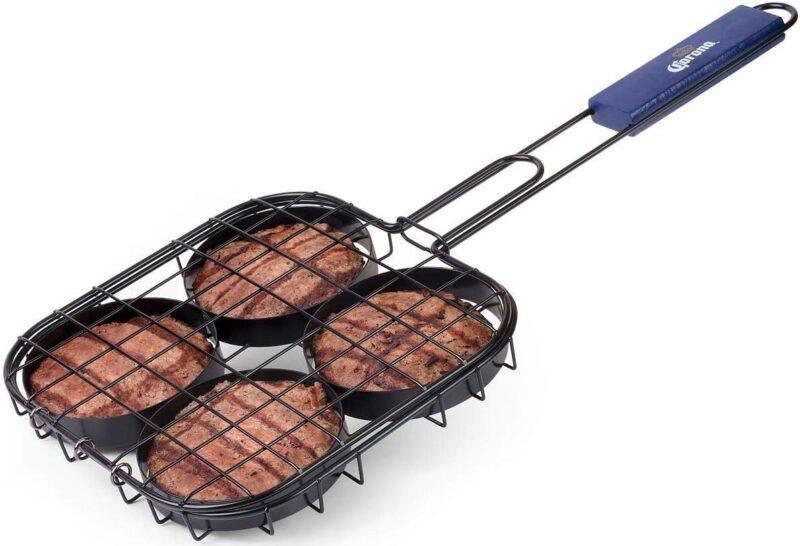 Corona BBQ Hamburger Grill Basket with Locking Grill Handle (Grill 4 Burgers At Once)