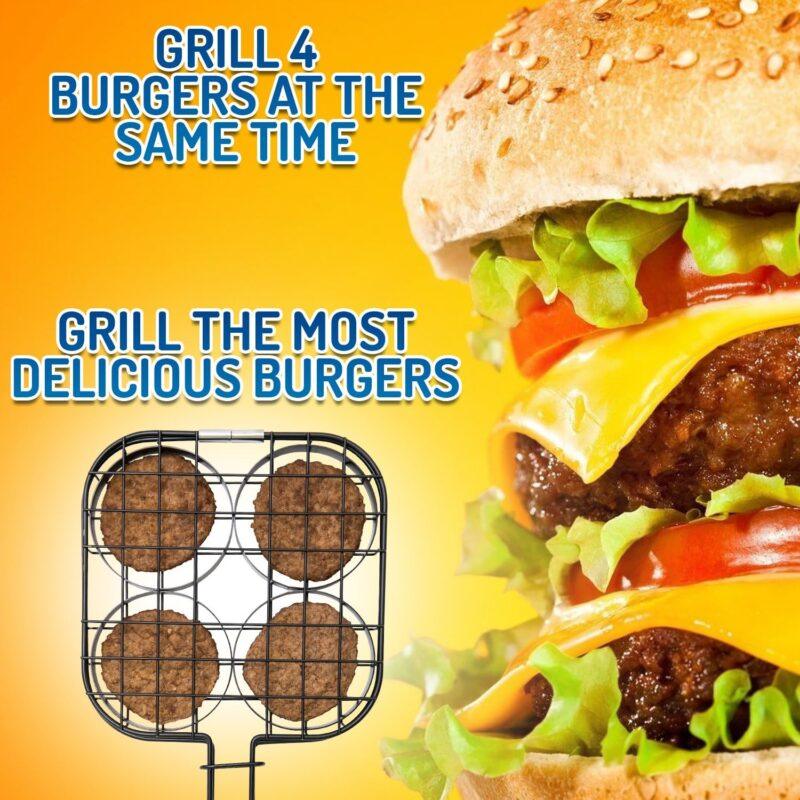 Corona BBQ Hamburger Grill Basket with Locking Grill Handle (Grill 4 Burgers At Once) - Image 3