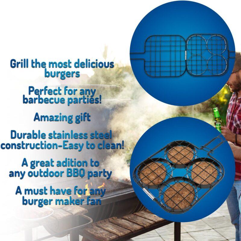 Corona BBQ Hamburger Grill Basket with Locking Grill Handle (Grill 4 Burgers At Once) - Image 4