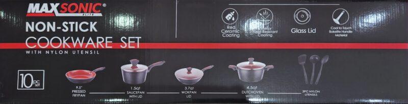 Maxsonic Non-Stick Cookware Set with 3 Nylon Utensils - 10Pc, Red - Image 2