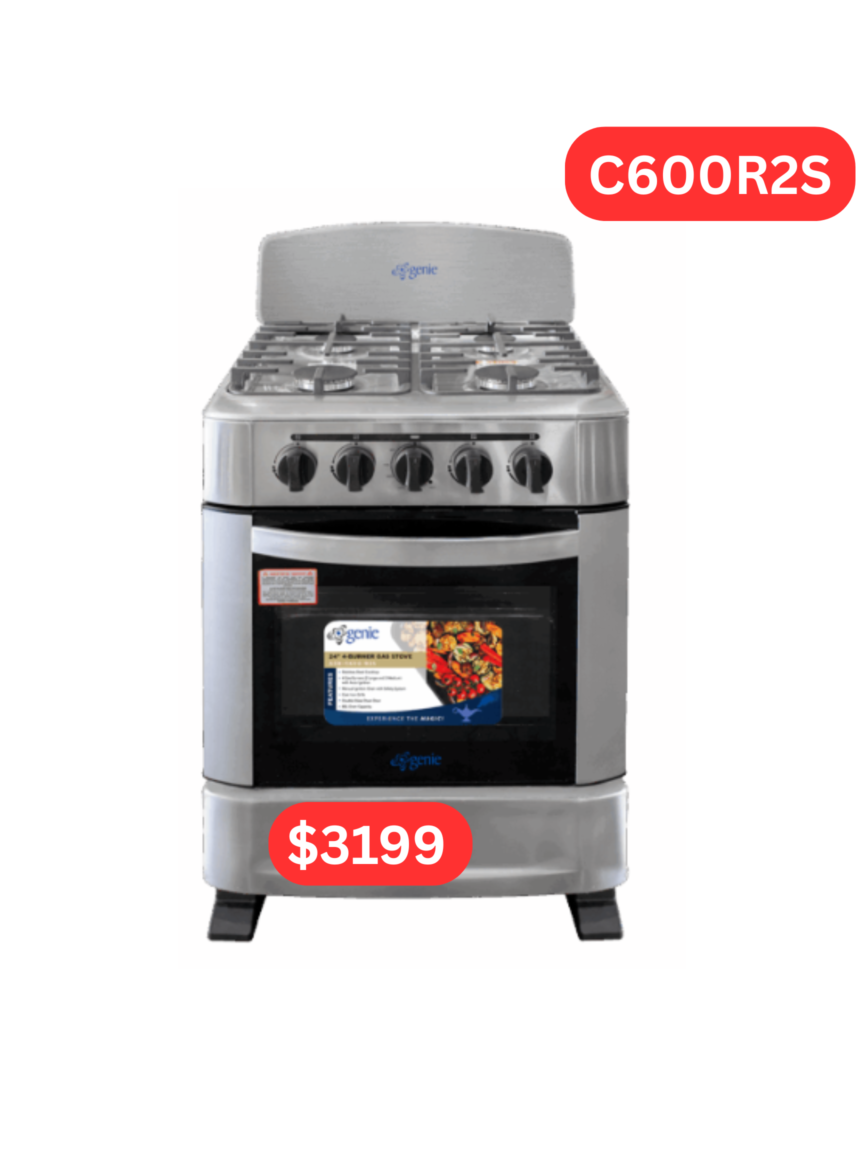 GENIE 24" 4 BURNER S/S GAS STOVE